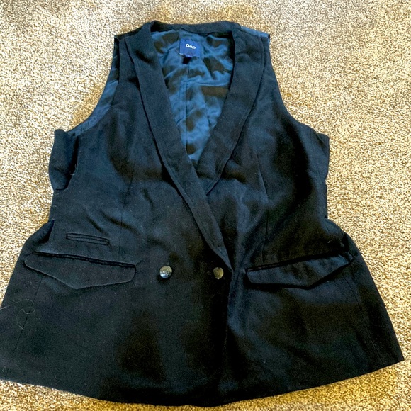 VTG GAP women’s vest sz m black viscose wool pockets & back tie silk like back - Picture 1 of 4